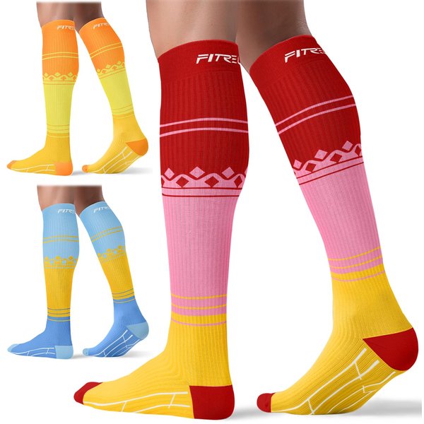 FITRELL 3 Pairs Compression Socks for Women and Men 20-30mmHg- Circulation and Muscle Support Socks for Travel, Running, Nurse, Medical, Popsicle, L/XL