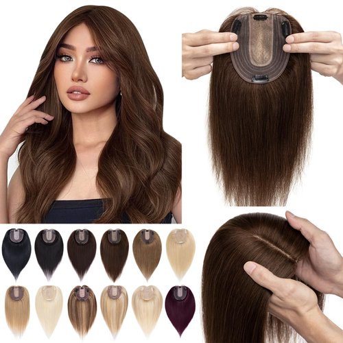 SEGO Hair Toppers for Women Real Human Hair No Bangs 130% Density 10 * 12CM Silk Base 100% Remy Human Hair Clip in Top Wiglet Hair Pieces for Thinning Hair /12 Inch Medium Brown