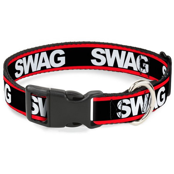 Buckle-Down Plastic Clip Collar - SWAGG Black/White/Red Stripe - 1.5" Wide - Fits 16-23" Neck - Medium