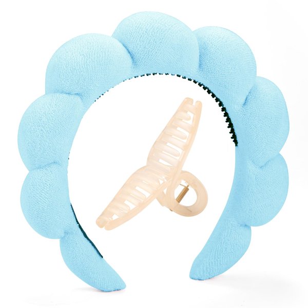 BESTOOL Skin Care Headband for Washing Face,Non-slip Face Wash Headband Sponge Terry Towel Cloth Fabric Bubble Makeup Skincare Headbands for Women Makeup Removal Spa Shower Hair Accessories(Blue)