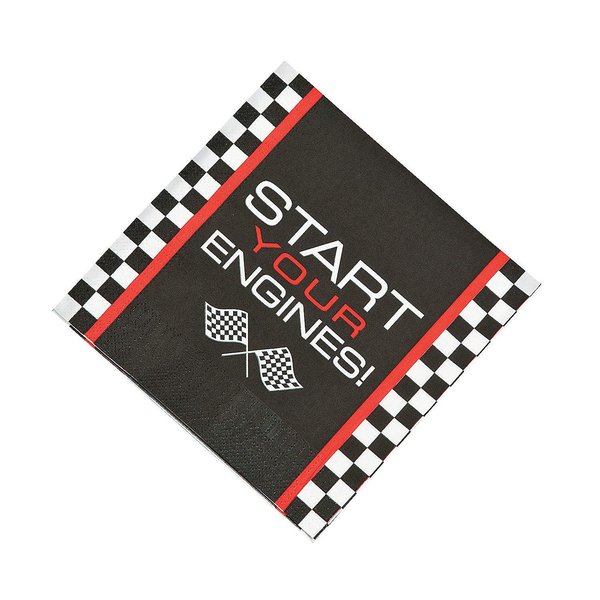 Fun Express 6.5" Race Car Checkered Flag Luncheon Napkins - Perfect for Racing Parties, Print Tableware, Fun Party Supplies, and Celebrations - 16 Pieces