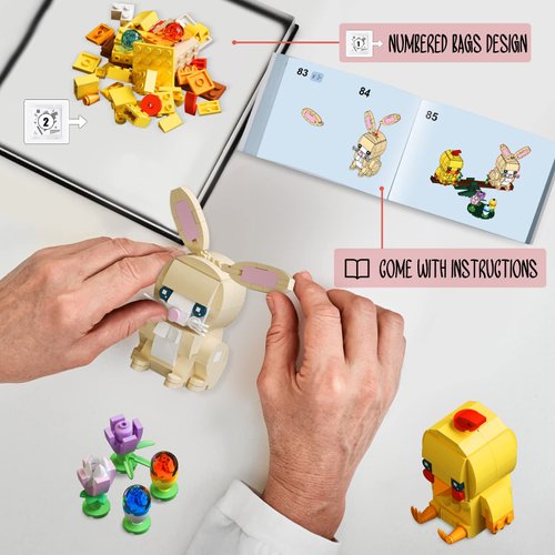 Nubee Easter Bunny and Chick Building Set, Cute Animal Rabbit Chicken Sitting on The See-Saw, Perfect for Easter Basket Toys Gifts for Kids Boys or Girls Age 6+ (291pcs)
