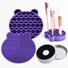 Silicon Makeup Brush Cleaning Mat with Brush Drying Holder Brush Cleaner Mat Portable Bear Shaped Cosmetic Brush Cleaner Pad+Makeup Brush Dry Cleaned Quick Color Removal Sponge Scrubber Tool (Purple)