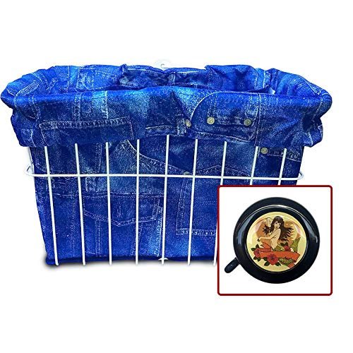 Cruiser Candy Bicycle Basket Liner Basket Cover & Tote in One, Stylish Bike Basket Liner, Yoga Bag,Gym Bag,Beach Bag. Matching Bicycle Bell INCLUDED, Bike Bell (Denim Mermaid)