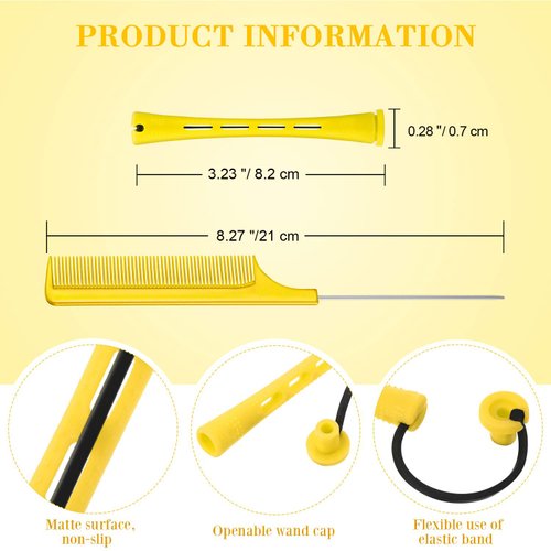 96 Pieces Hair Perm Rods, Cold Wave Rods Plastic Perming Rods Heatless Curlers Rollers with 2 Steel Pintail Comb Rat Tail Comb for Hairdressing Styling Tools (Yellow,0.28 Inch/ 0.7 cm)