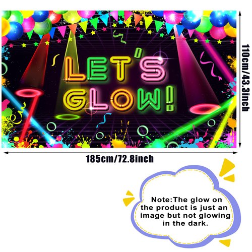 Neon Glow Party Backdrop Fabric Let Glow Background Glow Party Themed Backdrop Halloween Neon Birthday Party Decorations for Neon Themed Party Birthday Party, 5.9 x 3.6 Ft