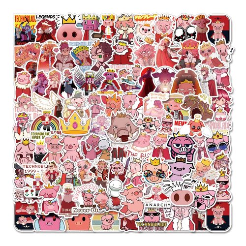 100Pcs Technoblades Game Pink Pig Cute Vinyl Cartoon Stickers for Kids Girls Boys Teens Adults for Water Bottles Laptop Phone Journaling for Birthday Party Supplies Halloween Decoration Favors