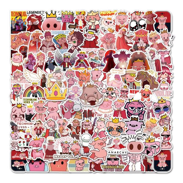 100Pcs Technoblades Game Pink Pig Cute Vinyl Cartoon Stickers for Kids Girls Boys Teens Adults for Water Bottles Laptop Phone Journaling for Birthday Party Supplies Halloween Decoration Favors