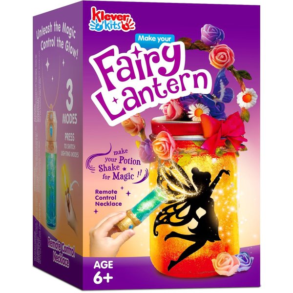 Klever Kits DIY Fairy Lantern Craft Kit - Birthday Gifts with Remote Control Fairy Potion Necklace, 2-in-1 Jar Night Light, Halloween Garden Creative Activities, Fairy Toys Crafts for Girls Age 6+