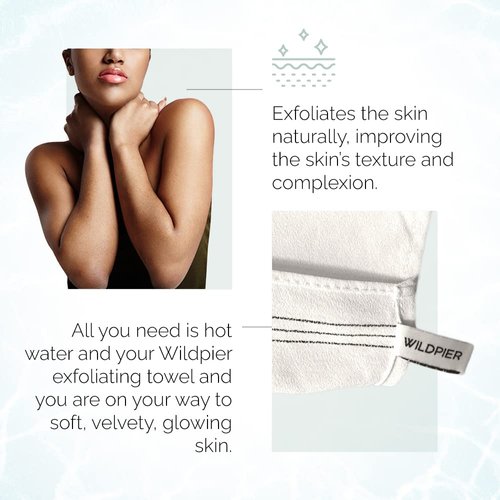 Wildpier Beauty Exfoliating Wash Towel, Washcloth Body Scrub for Bath Shower Spa, Back Washer, Dead Skin Cell Remover, Plant Based Deep Exfoliation Scrubber, White