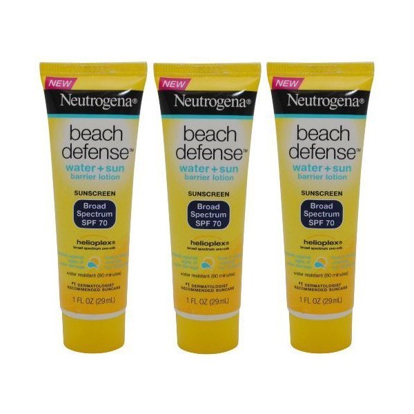 Neutrogena Beach Defense Sunscreen Lotion Broad Spectrum SPF 70, Travel Size (Pack of 3) 1 oz
