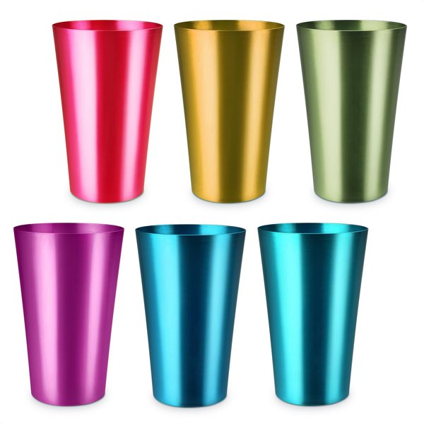 BURIUS Anodized Aluminum Drinking Cups Set - 6Pcs Wine Tumblers Aluminum Party Cups for Iced Coffee Bar Accessories Water Glasses - Colorful Wine Glasses for Drinking Water Tumbler Metal Cup