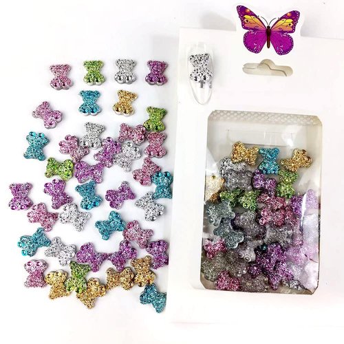 50pcs 3D Little Bear Nail Art Charms Glitter Bear Nail Charm Kawaii Nail Charms for Acrylic Nails Cute Bear Resin Charms for Nails Colorful Bears Nail Rhinestones Nail Jewels for Crafts Nail Supplies