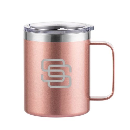 SS Coffee Mug with Handle, 14oz Insulated Stainless Steel Coffee Travel Mug, Double Wall Vacuum Coffee Cup with Lid, Reusable Mug (Rose Gold)