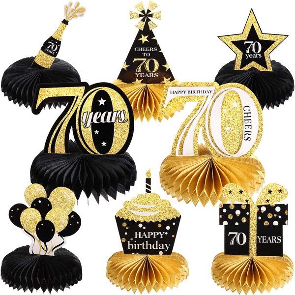 8 Pieces 70th Birthday Honeycomb Centerpieces Table Toppers Seventy Years Birthday Decorations Cheers to 70 Years Table Decorations for 70th Birthday Party