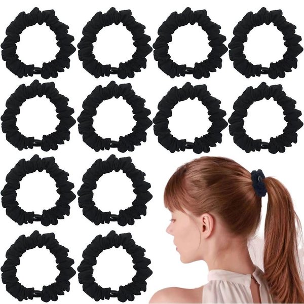 Satin Scrunchies Hair Ties for Thick Thin Hair,Softer than Silk,Small Mini Thin Black Scrunchies with Elastic Hair Bands Ponytail Holders Cute Hair Accessories for Women Girls