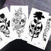 Halloween Temporary Tattoo 5 Sheet Black Skull Fake Tattoos Rose Flower Tattoos Temporary Realistic Body Arm Neck Chest Shoulder Floral Tattoos Stickers For Adult Kids Parties Festival Accessories