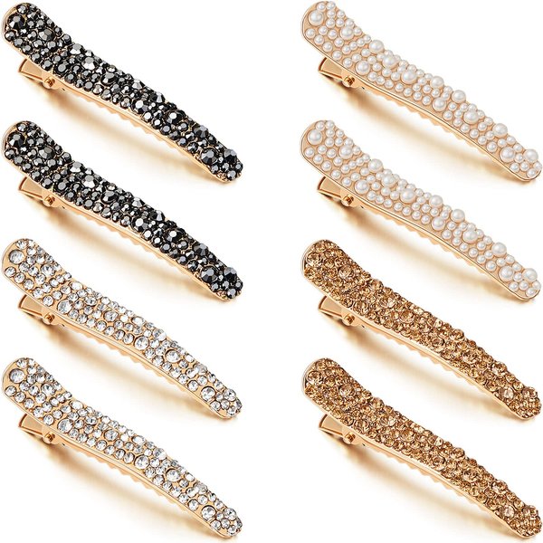 WILLBOND 16 Pieces Pearls Rhinestone Hair Clips, 4 Colors - Durable Alligator Hairpins for Women Girls Hair Styling Tools Accessories
