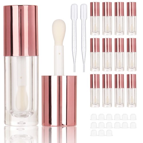 COSIDEA 14pcs Empty 6ml big doe foot wand Chunky lip gloss tubes for DIY lipgloss,Pink round lipgloss containers tubes with thick wand (Rose gold)