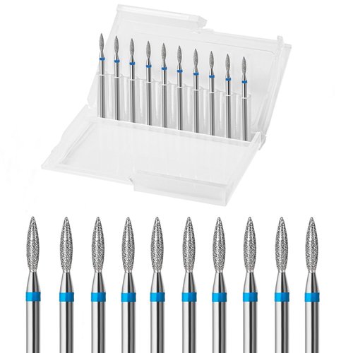 ERUIKA 10pcs Diamond Flame Cuticle Drill Bits Set, Professional Cuticle Nail Drill Bits for Dead Skin 3/32'' Nails Dry Manicure Pedicure Shape Remove Nail Salon Tools (Medium-M)