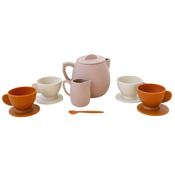 Marlowe & Co Silicone Classic Tea Play Set for Children, Dishwasher Safe Tea Set for Toddlers 3-5, 12 Piece Silicone Tea Party Set Play Kitchen Accessories for Boys and Girls (Botanical Rose)
