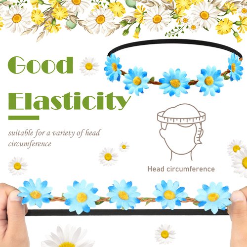 Chunyin 24 Pieces Multicolor Flower Headbands for Women Girls Floral Flower Crown Hippie with Adjustable Elastic Flower Hair Band Hair Accessories for Kids Baby Festival Wedding Party (Vivid)