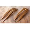 (2) Teak Wood Two Prong Curved 4.5 Inch Hair Stick Pick Pic Pin Fork