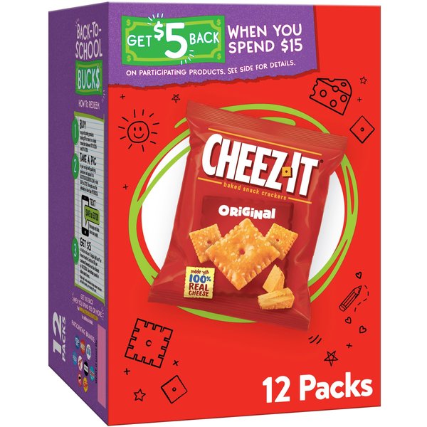 Cheez-It Cheese Crackers, Baked Snack Crackers, Lunch Snacks, Grab n' Go, Original, 12oz Box (12 Packs)