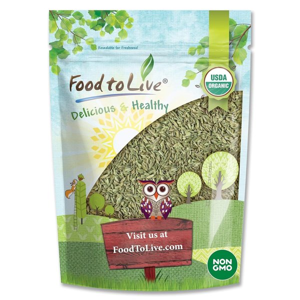 Organic Fennel Seeds, 1 Pound – Whole Raw Seeds, Non-GMO, Non-Irradiated, Kosher, Vegan, Bulk. Foeniculum Vulgare. High in Dietary Fiber. Great for Fennel Tea, Indian, and Middle East Dishes.