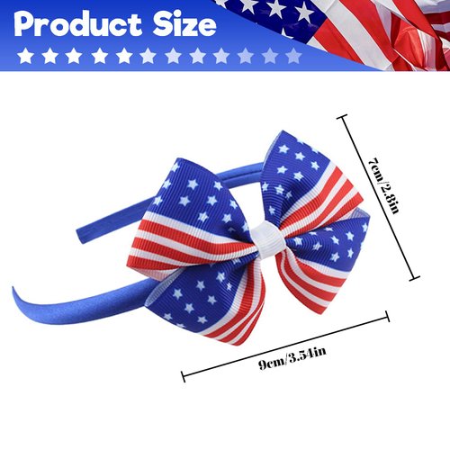 AIUPUOC 4th of July Headband for Girls Fourth of July Accessories Red White and Blue Bow Headbands Patriotic Memorial Day Cute Hair Accessories Hair Hoop Head Boppers Party Decorations 1Pcs