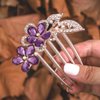 Bohend Rhinestone Hair Comb Flower Crystal Hairpieces Wedding Hair Accessories Jewelry for Women and Girls (Purple)