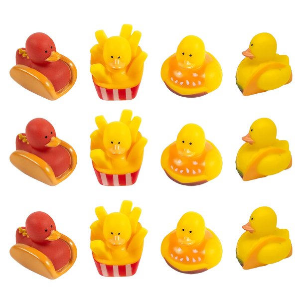 Cool Rubber Ducks (2") Standard Size. (12 Pack) Cute Duck Bath Tub Pool Toys. (Fast Food Rubber Duckies)