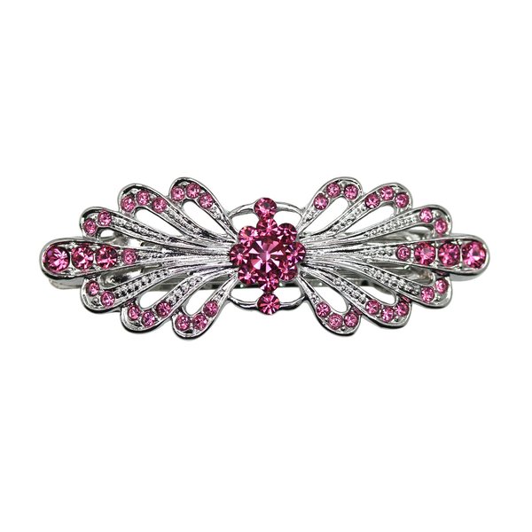 Faship Gorgeous Pink Rhinestone Crystal Small Floral Hair Barrette Clip