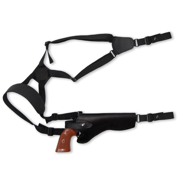 New Barsony Black Leather Cross Harness Vertical Shoulder Holster for 6" 38 357 44 Revolvers (Taurus 66 607 627 Tracker, Right)