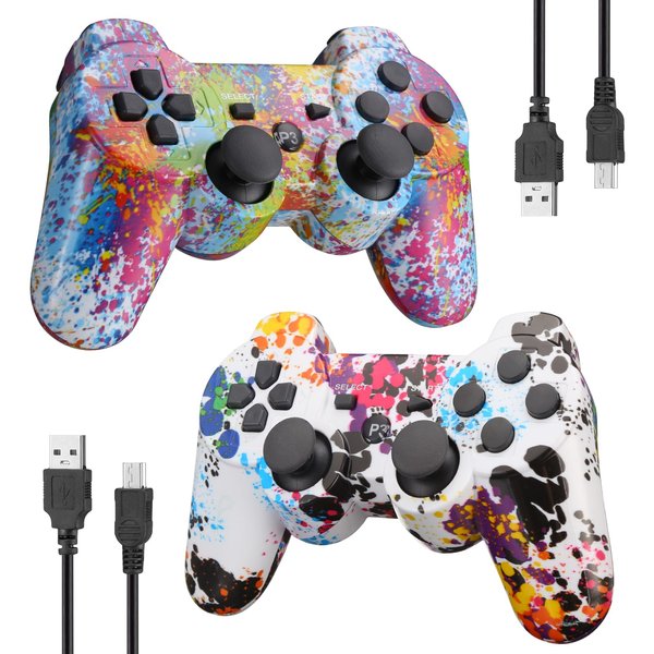 Powerextra Pro Controller for PS-3, Pack Wireless Controller High Performance Gaming Controller with Upgraded Joystick for PS-3