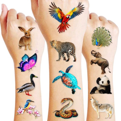 Safari Animals Temporary Tattoos Realistic Wildlife Animal 109PCS Jungle Woodland Zoo Wilderness Themed Tattoos for Kids Teens Adults Teachers Students Classroom School Prizes Rewards