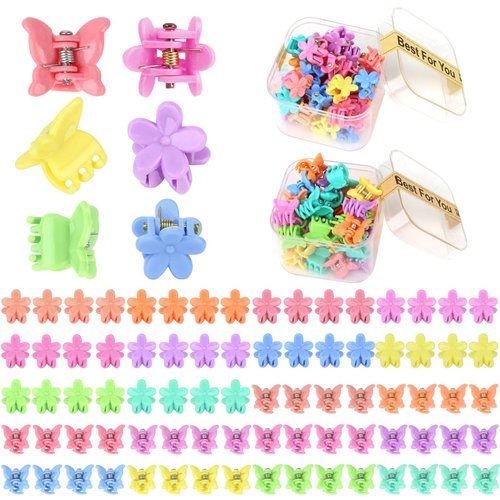 YISSION 80Pcs Mini Hair Clips for Girls Women Small Flower Hair Clips Tiny Butterfly Hair Clips 90s Hair Accessories for Girls Women with Box Package Random Bright Colors