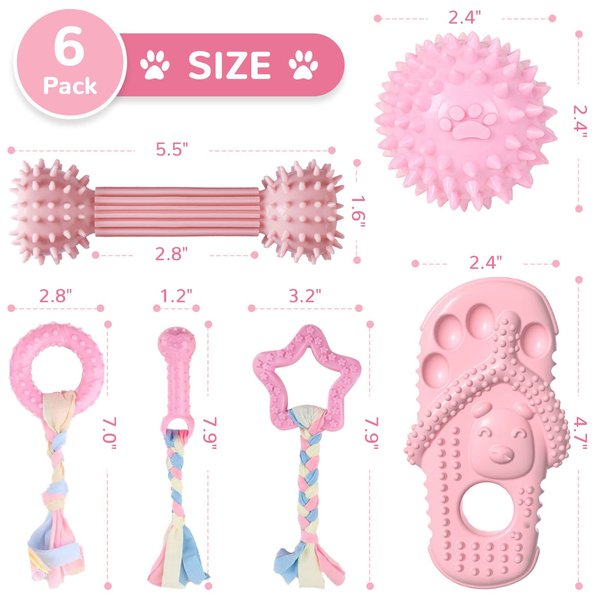 TENGZHI 6 Pack Dog Toys for Small Dog Pink Soft Rubber Puppy Toys for Teething Funny Slippers Ball Donut Interactive Set for Small Dog Teething Toys Pet Puppy Toys Set