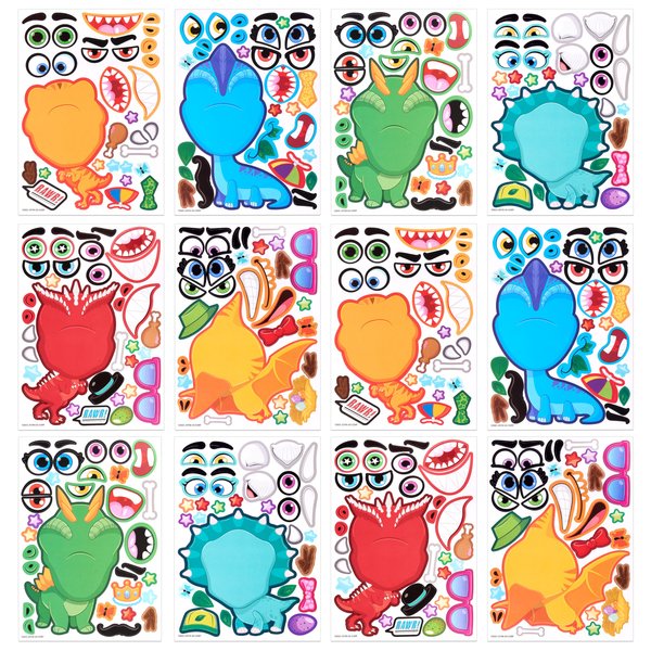 JOYIN 24PCS 9"x6" Make a face Stickers for Kids, Make Your Own Dinosaur Stickers, Animal Party Favors Kids Crafts, Goodie Bags Stuffers for Kids, Classroom Rewards