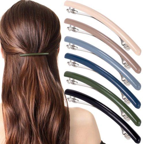 Mxxipp 6pcs French Hair Barrettes for Women, Non-Slip Spring Flat Hair Clips Pins, Elegant Hair Styling Accessories for Short Long Thin Thick Fine Hair- 6 Colors