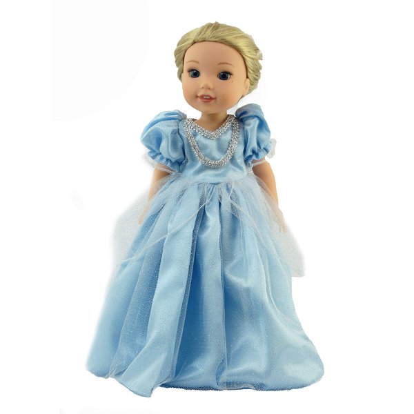 American Fashion World Blue Princess Cinderella Gown for 14-Inch Dolls | Premium Quality & Trendy Design | Dolls Clothes | Outfit Fashions for Dolls for Popular Brands