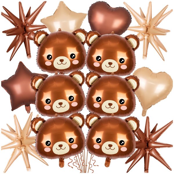 Bear Balloon, 14 PCS Teddy Bear Foil Balloons, 22 Inch Baby Shower Decorations Foil Animal Balloons, Jungle Animals Zoo Bear Theme Birthday Party Decoration Supplies