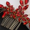 Rumtock Red Crystal Beads Long Hair Comb Handmade Gold Hair Piece for Women Girls Wedding Bridal Hair Accessories (Red)