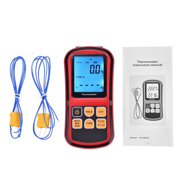 Digital Thermocouple Thermometer 2 Channels LCD Display Temperature Meter