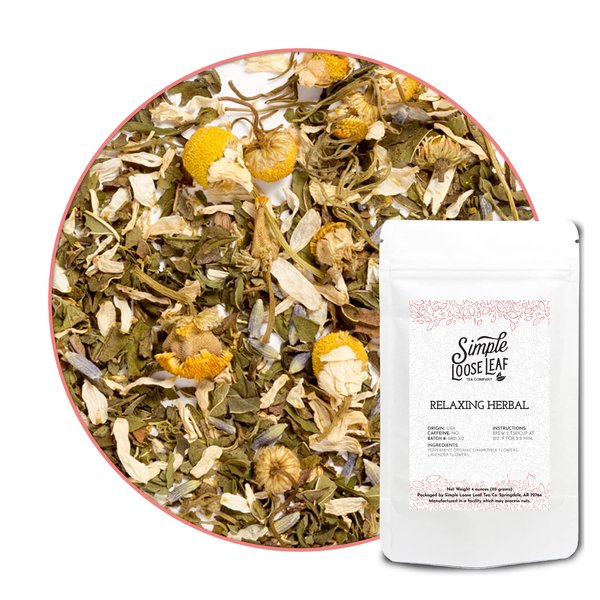 Simple Loose Leaf - Relaxing Herbal - Premium Loose Leaf Herbal Tea - Caffeine Free - Peppermint, Lavender, and Chamomile (4 Ounce)
