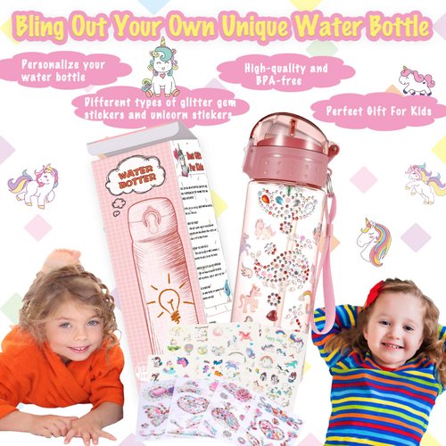 Y YOFUN Decorate Your Own Water Bottle with Tons of Glitter Gem & Unicorn Stickers, BPA Free Tritan Material, 20 oz, Kids Craft Kit & DIY Art, Gift for Girl Age 4 5 6 7 8 9 10 Years Old