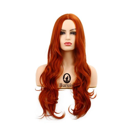 Baruisi Orange Wigs for Women Long Curly Wavy Synthetic Hair Wig Natural Middle Parting Heat Resistant Costume Cosplay Wig