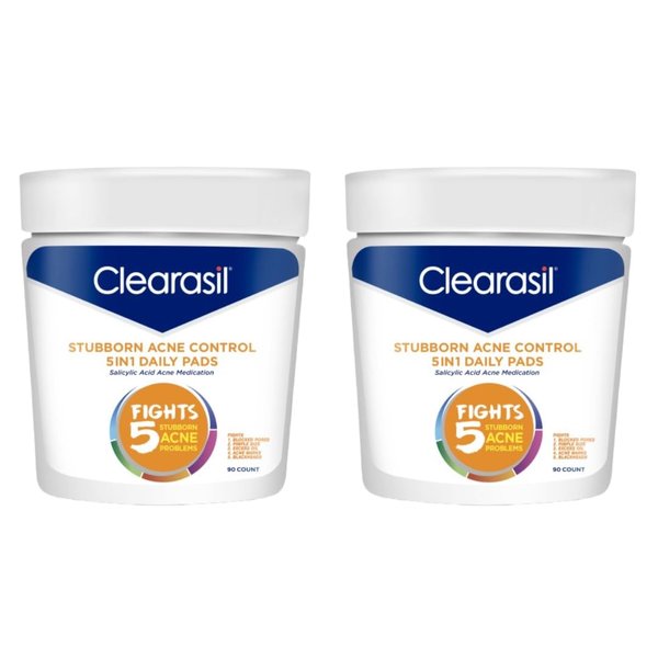 Clearasil Ultra 5 in 1 Acne Face Wash Pads, 90 Count (Pack of 2)
