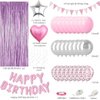 Pink Birthday Decorations for Women Girls, Happy Birthday Party Decorations, Pink Silver Balloons, Happy Birthday Banner, Pink Fringe Curtain, Pink Confetti Balloons for Birthday Party Supplies