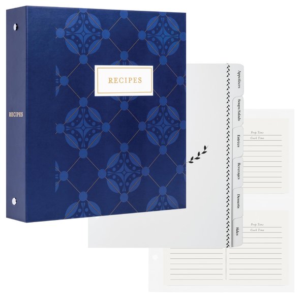 Jot & Mark Recipe Binder 3 Ring Organizer with Recipe Cards, Full Page Dividers, Plastic Page Protectors - 8.5" x 9.5" x 2"